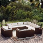 vidaXL Salon de jardin 11 Pièces avec coussins Marron Résine tressée