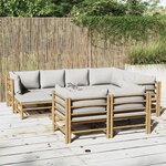 vidaXL Salon de jardin 10 Pièces avec coussins gris clair bambou