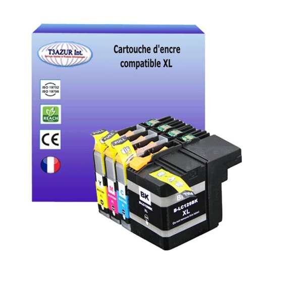 T3AZUR Lot de 4 Cartouches compatibles avec Brother LC129XL  LC125XL pour Brother MFC-J6520DW MFC-J6720DW