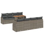 Ensemble de canapé de jardin 9 pièces avec coussins en poly-rattan gris
