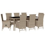 vidaXL Ensemble à manger de jardin et coussins 9 Pièces beige Poly rotin