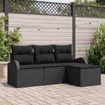 vidaXL Ensemble de canapé de jardin avec coussin 4 Pièces Noir Poly rotin