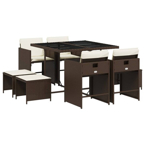 vidaXL Ensemble à manger de jardin et coussins 9 Pièces marron poly rotin