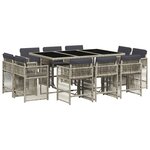 vidaXL Ensemble à manger de jardin 11Pièces avec coussins gris poly rotin