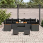 vidaXL Ensemble de canapé de jardin 10 Pièces Noir Poly rotin