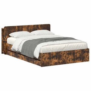 vidaXL Cadre de lit avec rangement Chêne fumé 135 x 190 cm