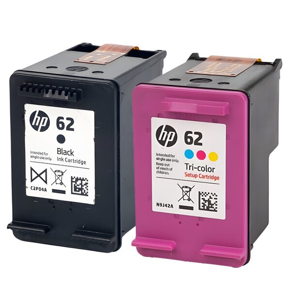 Pack de 2 cartouches d'encre authentiques HP 62 Noir et couleurs - programme SECOND