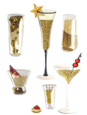 Sticker cocktail et champagne 3D pailleté 7 pièces
