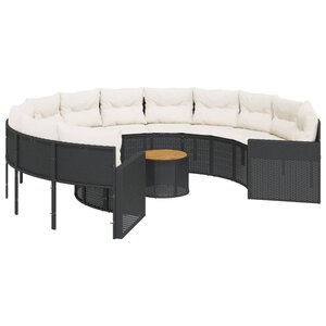 vidaXL Canapé de jardin avec table coussins rond noir résine tressée