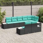 vidaXL Ensemble de canapé de jardin 8 Pièces Noir et turquoise Poly rotin