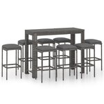 vidaXL Ensemble de bar de jardin 9 Pièces et coussins Résine tressée Gris