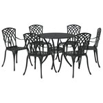 Ensemble de salle à manger de jardin de 7 pièces en aluminium coulé noir