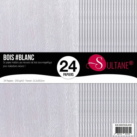 24 papiers Scrapbooking Texturé Bois Blanc - 300g/m2