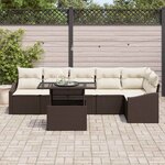 vidaXL Ensemble de canapé de jardin avec coussin 7 Pièces Marron et Crème