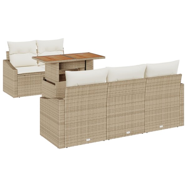 vidaXL Ensemble de salle à manger de jardin 6 pièces avec coussins - Beige - Rattan - Acacia