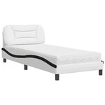 vidaXL Lit avec matelas blanc et noir 90x190 cm similicuir