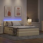 vidaXL Lit de rangement LED avec matelas Crème 140 x 190 cm Tissu