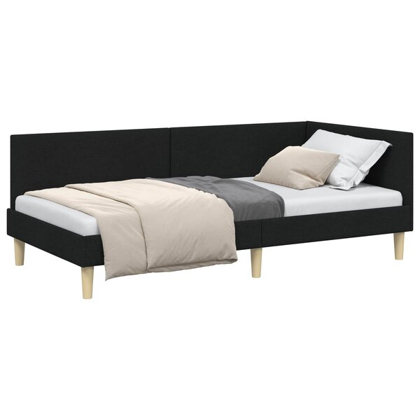 vidaXL Cadre de lit d'angle Noir 100 x 200 cm Tissu
