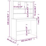 vidaXL Bureau avec étagères Gris béton 102x45x148 cm Bois d'ingénierie