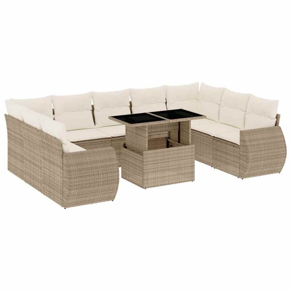 vidaXL Salon de jardin avec coussins 10 Pièces beige résine tressée