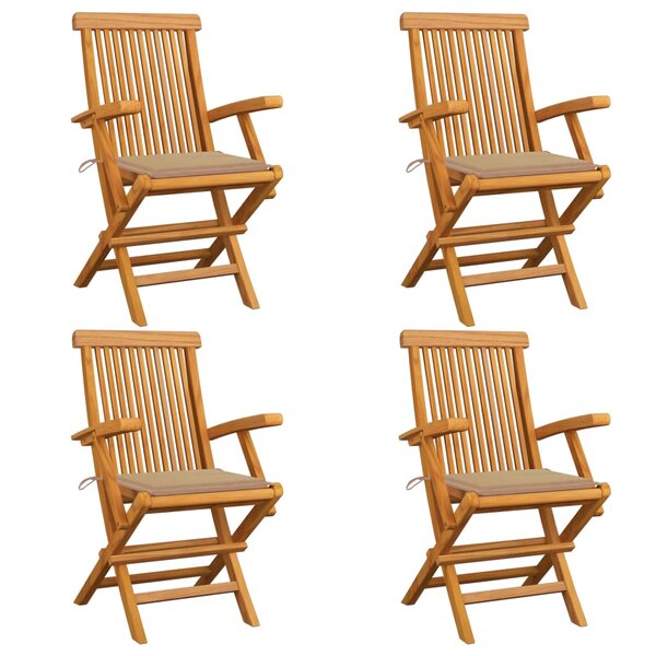 vidaXL Chaises de jardin et coussins beige lot de 4 Bois teck massif