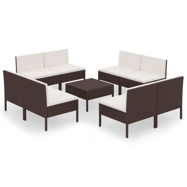 vidaXL Salon de jardin 9 Pièces avec coussins résine tressée marron