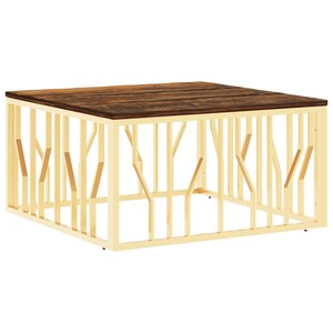 vidaXL Table basse doré acier inoxydable et bois massif récupération
