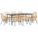 vidaXL Ensemble à manger de jardin 9 Pièces marron résine tressée verre