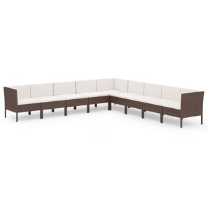 vidaXL Salon de jardin 9 Pièces avec coussins résine tressée marron