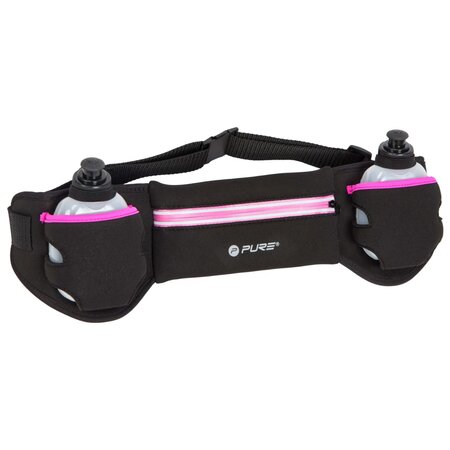 Pure2Improve Ceinture de course avec 2 bouteilles Noir et rose