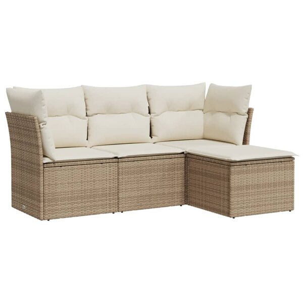 vidaXL Salon de jardin avec coussins 4 Pièces beige résine tressée