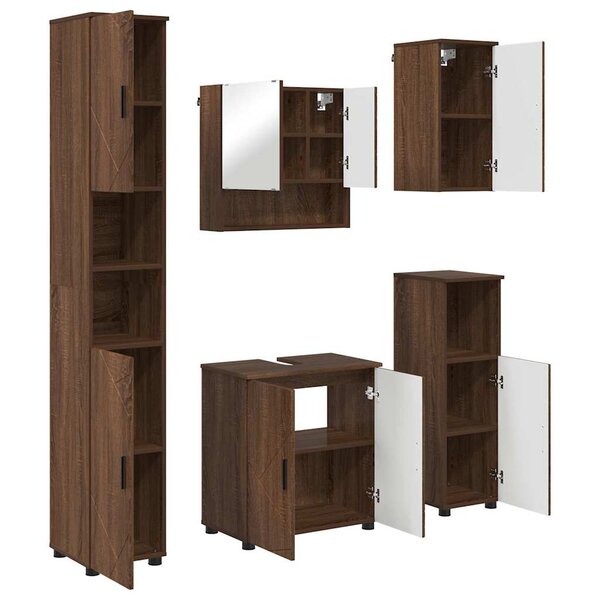 vidaXL Ensemble de mobilier de salle de bain 5 Pièces Chêne marron