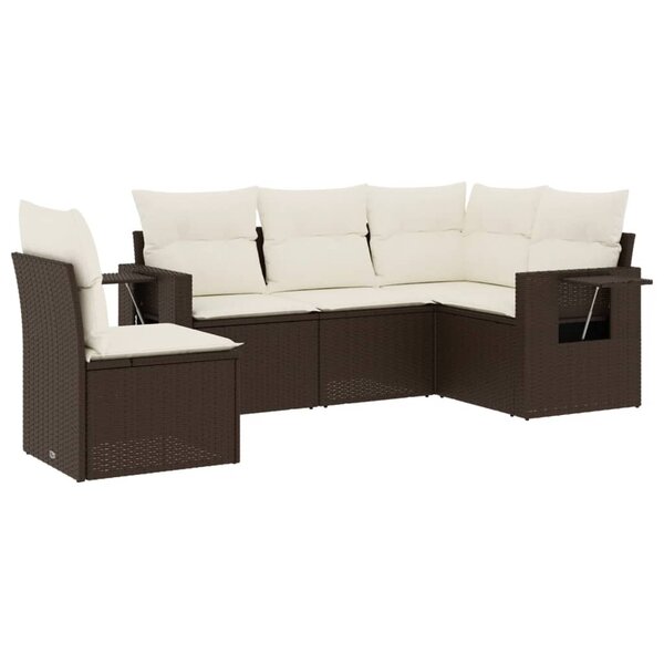 vidaXL Salon de jardin avec coussins 5 Pièces marron résine tressée