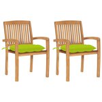 vidaXL Chaises de jardin lot de 2 avec coussins vert vif Teck massif