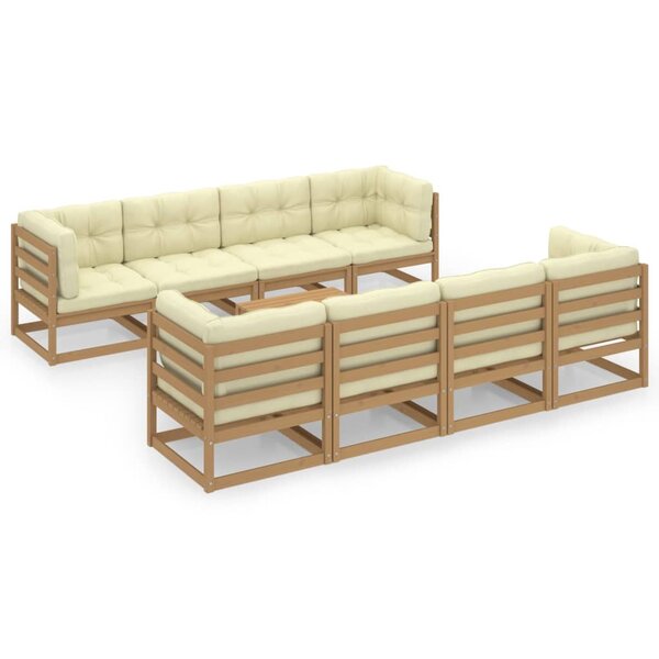 vidaXL Salon de jardin 9 Pièces avec coussins Bois de pin massif