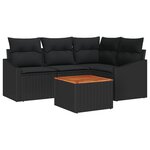 vidaXL Ensemble de 5 Canapés de Jardin avec Coussins Noir Poly Rattan Acacia