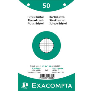 Paquet 50 fiches bristol blanc quadrillé 5x5 perforé 125x200mm x 24 EXACOMPTA