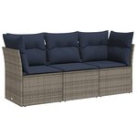 vidaXL Salon de jardin avec coussins 3 Pièces gris résine tressée