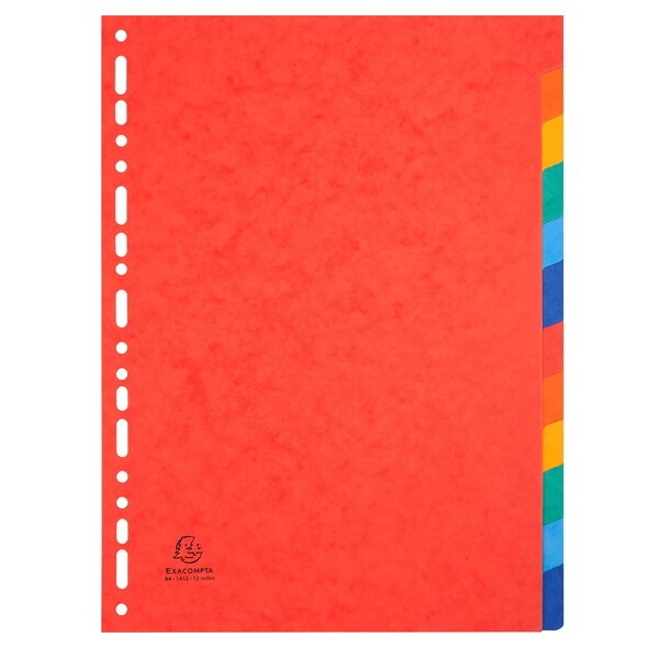Intercalaires Carte Lustrée 225g 12 Positions - A4 - Couleurs Assorties - X 25 - Exacompta