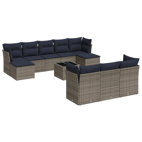 vidaXL Salon de jardin 11 Pièces avec coussins gris résine tressée