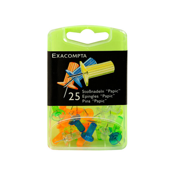 Exacompta - Boîte de 25 épingles Papic couleurs assorties translucides