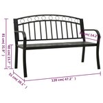 vidaXL Banc de jardin avec table Noir 120 cm Acier