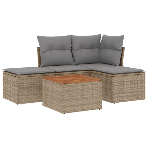vidaXL Salon de jardin avec coussins 5Pièces mélange beige résine tressée