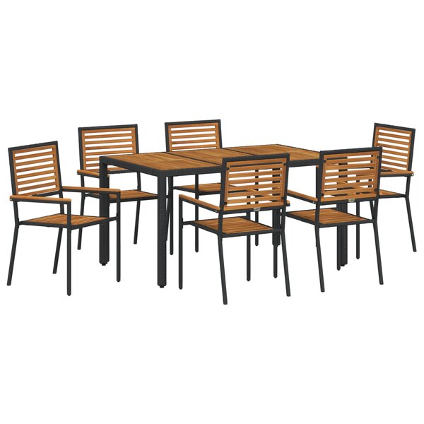 Ensemble repas jardin vidaXL 7 pièces poly rotin noir acacia