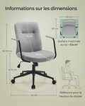 Chaise de bureau pivotante fauteuil ergonomique surface en pu facile à nettoyer hauteur réglable dossier confortable assise incurvée capacité 150 kg gris 12_0004884