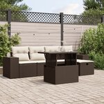 vidaXL Salon de jardin avec coussins 6 Pièces marron résine tressée