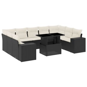 vidaXL Salon de jardin 10 Pièces avec coussins noir résine tressée