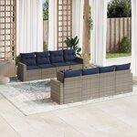 vidaXL Salon de jardin 9 Pièces avec coussins gris résine tressée
