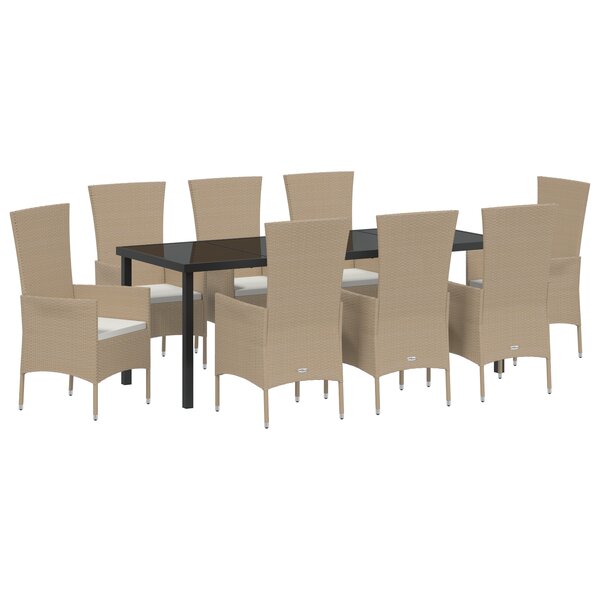 vidaXL Ensemble de salle à manger de jardin 9 Pièces Beige Noir