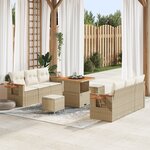 vidaXL Ensemble de Canapés de Jardin 9 Pièces avec Coussins Beige Poly Rattan Acacia